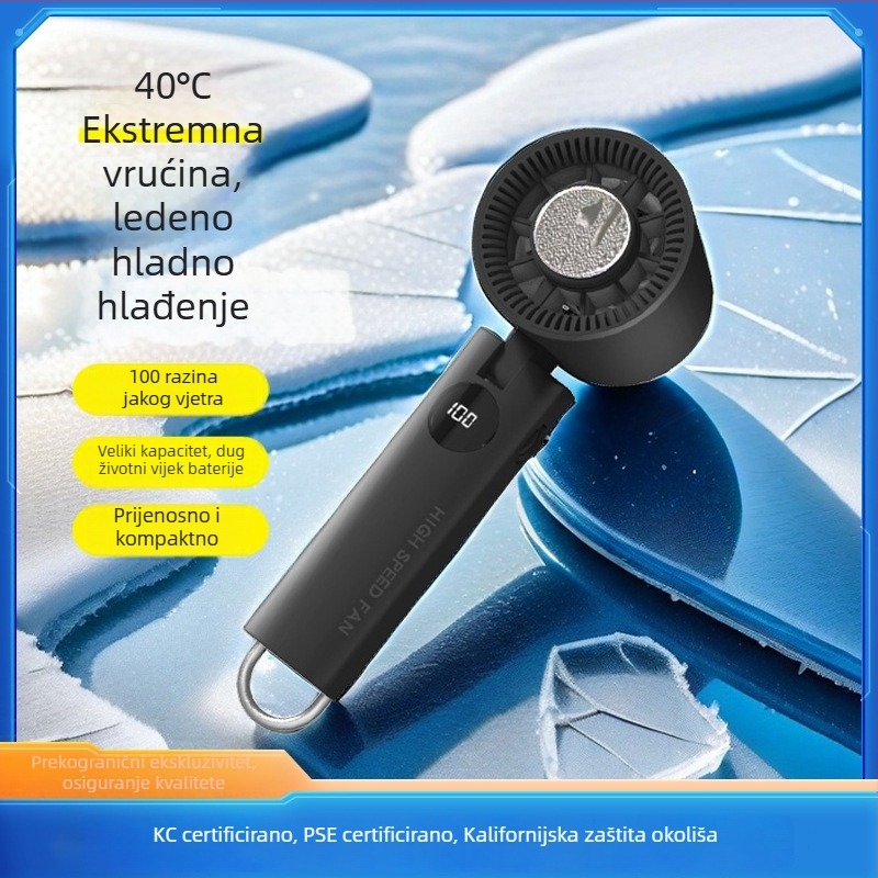Ručni USB ventilator bez lopatica s ugrađenom baterijom 2000–4000 mAh, 5 brzina, tih (<36 dB), ABS kućište, s kukom