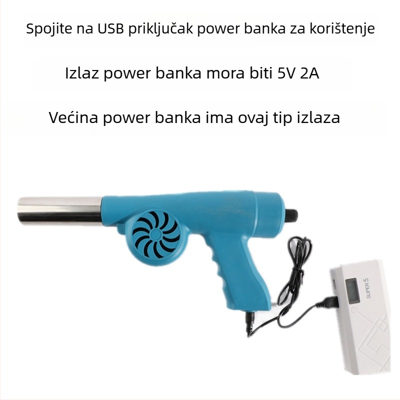 Jiulong Mountain prijenosni power bank i vanjski roštiljski ventilator, podesiva brzina, DC napajanje, 5–220 V, dvostruka namjena