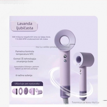 Lefen sušilo za kosu 1600W, bezčetkasti motor, negativni ioni za njegu kose, 220V, 4 brzine, tih 60–70 dB, brzo sušenje
