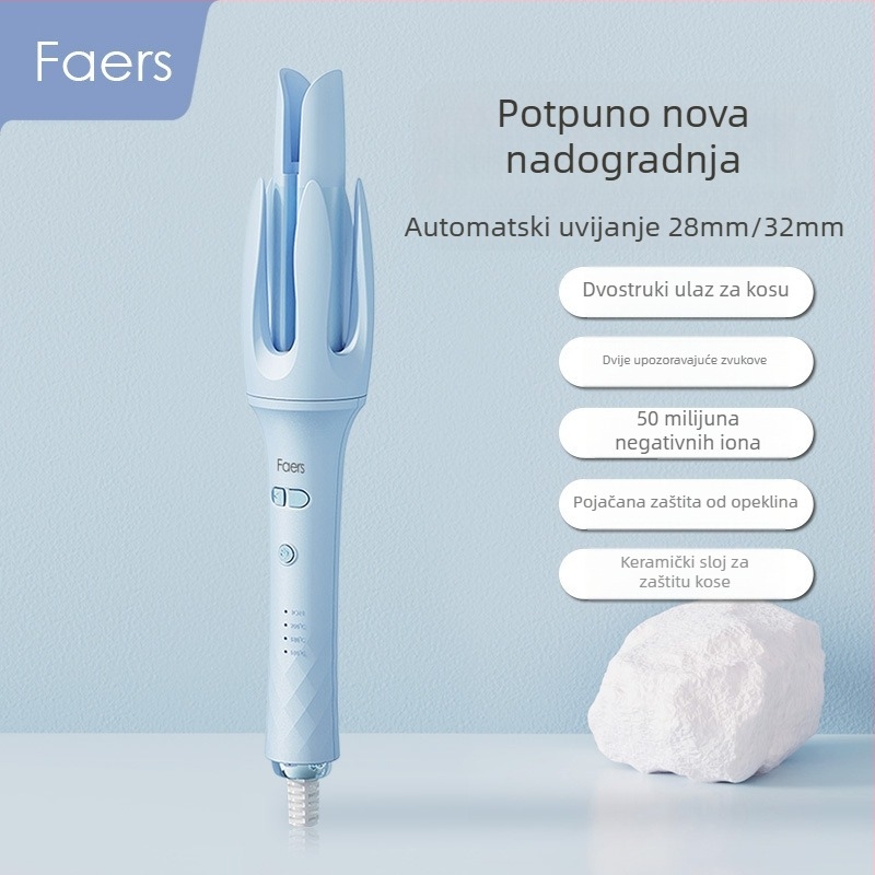 Automatska uvijač štap s dvostrukim žljebom, 3-u-1 za sušenje i kovrče, turmalin-keramički grijač, 25-stupanjska regulacija temperature, 34W, žični pogon