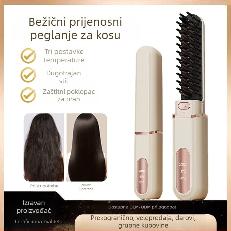 Bežični dvostruki alat za oblikovanje kose: kovrčanje i ravnanje; turmalinski keramički grijač; promjer elementa 16-20 mm; pogodno za mokru i suhu kosu; styling manje od 1 minute