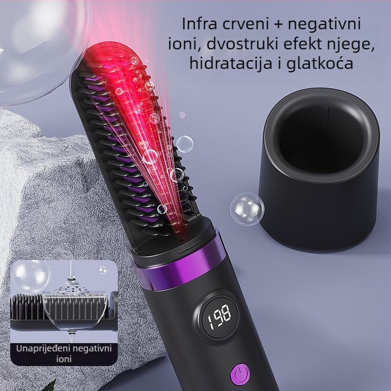 Novi bežični češalj za izravnavanje kose s crvenim svjetlom, prenosni volumizirajući ravnalo za kućnu upotrebu
