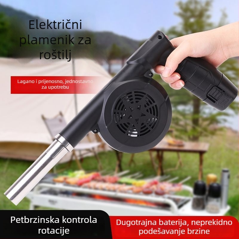 Vanjski ventilator za roštilj, 21V, punjivi bez žice, automobilski nosač, pokretanje vatre