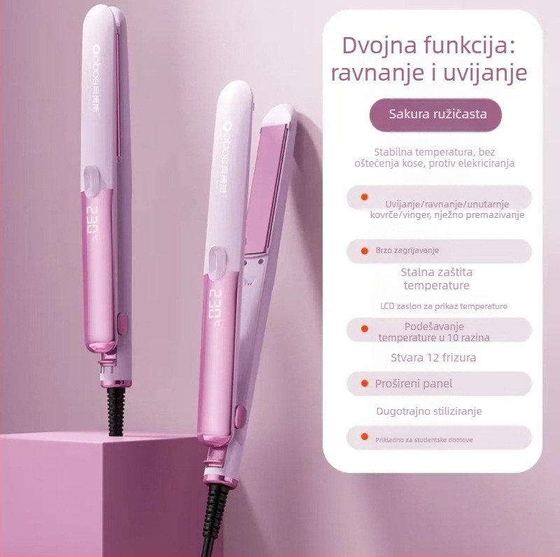Dvostruka pegla za kosu za ravnanje i kovrčanje, promjer 16–20 mm, mokro/suvo korištenje, 40W, 110–220V, 10 razina temperature