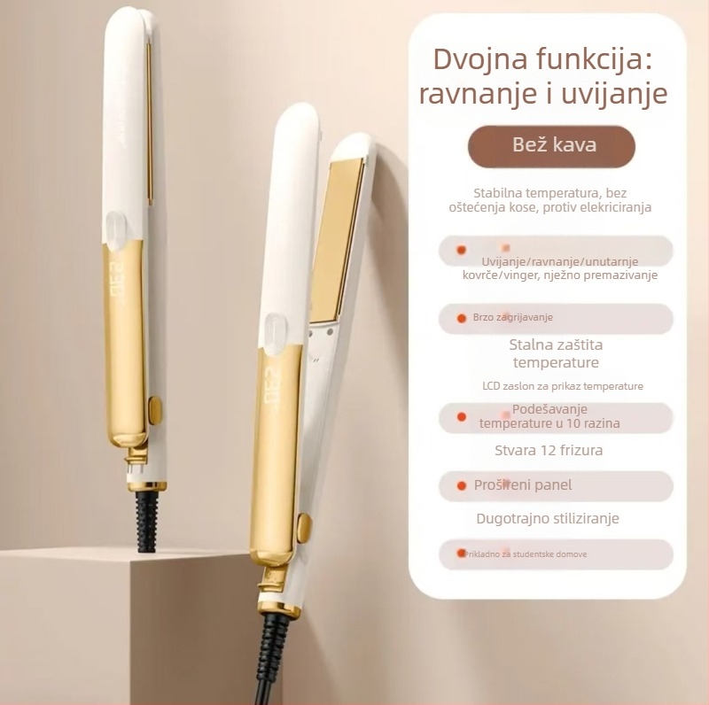 Dvostruka pegla za kosu za ravnanje i kovrčanje, promjer 16–20 mm, mokro/suvo korištenje, 40W, 110–220V, 10 razina temperature