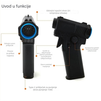 Ručni turbo jet ventilator s brushless motorom, 180 W, hladan zrak, neprekidna regulacija brzine, zaštita od pregrijavanja