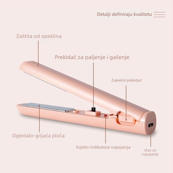 USB prijenosna pegla za kosu – dvostruka uporaba, keramički premaz grijanja, promjer termičkog provodnika ispod 15 mm, 30 W, podesiva temperatura