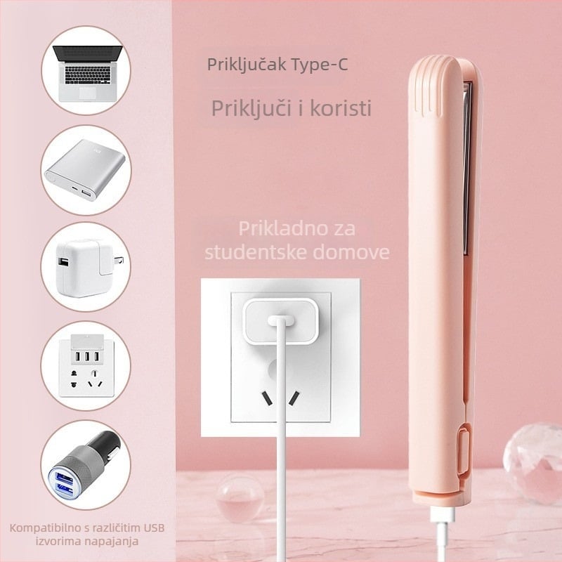 USB prijenosna pegla za kosu – dvostruka uporaba, keramički premaz grijanja, promjer termičkog provodnika ispod 15 mm, 30 W, podesiva temperatura