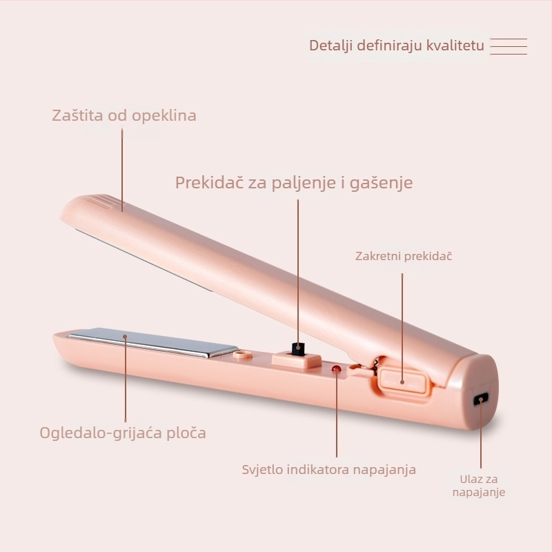 USB prijenosna pegla za kosu – dvostruka uporaba, keramički premaz grijanja, promjer termičkog provodnika ispod 15 mm, 30 W, podesiva temperatura