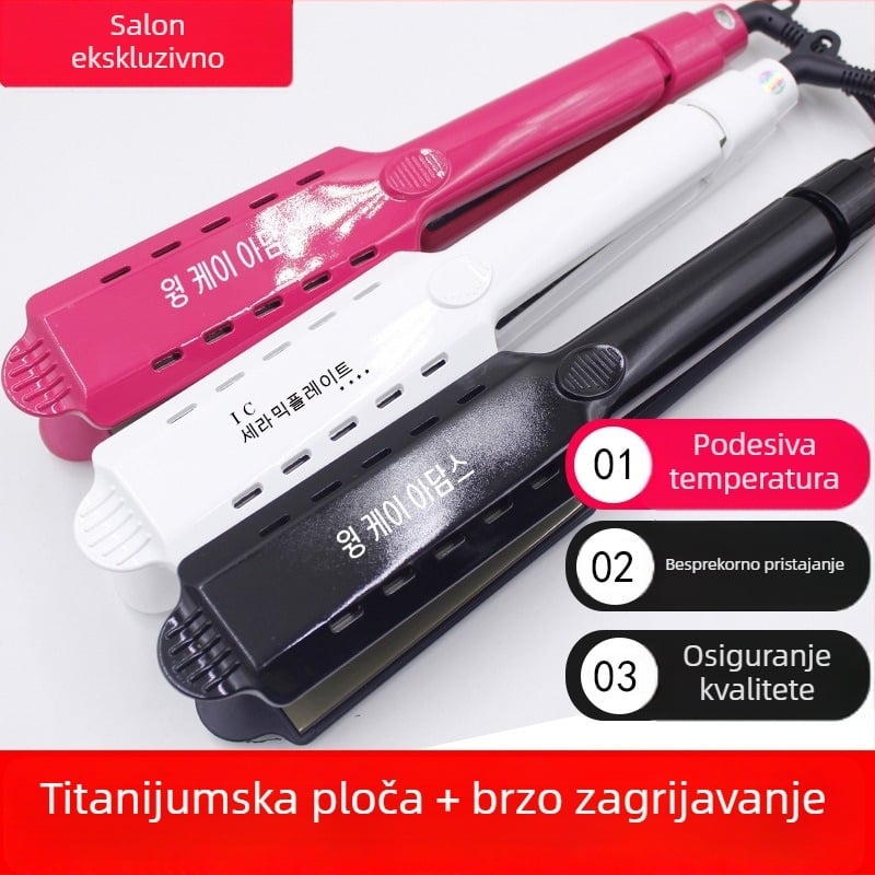 Profesionalna pegla za kosu sa širokim pločama i podesivom temperaturom, za mokre i suhe kosu