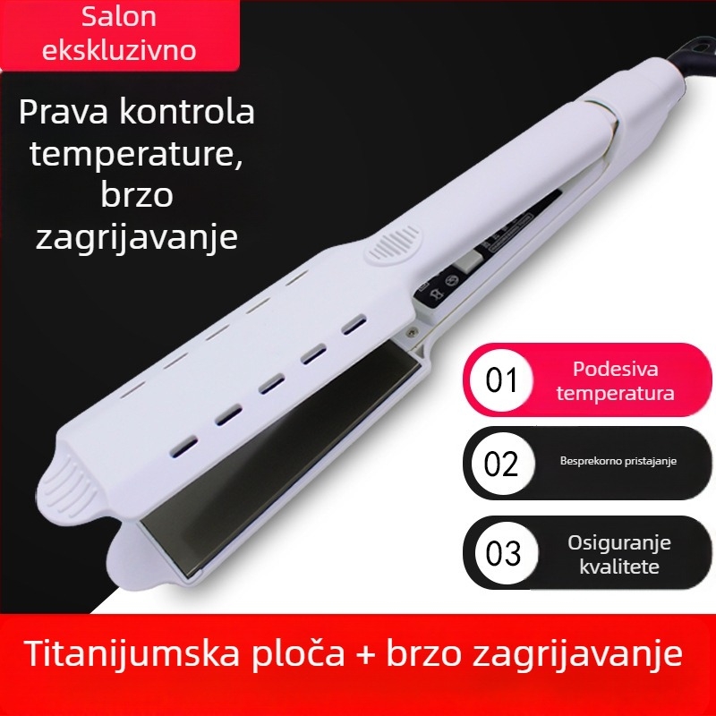 Profesionalna pegla za kosu sa širokim pločama i podesivom temperaturom, za mokre i suhe kosu