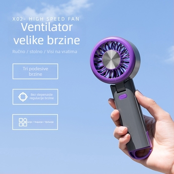 Mini USB ručni ventilator s hlađenjem ledom, vanjska visoke brzine, sklopivi dizajn za vrat, bez lopatica, 3 brzine, ugrađena baterija 1200–2000 mAh