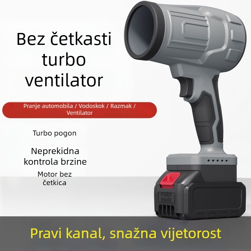 Industrijski bezčetkasti turbinski puhalo s punjivom litijskom baterijom — 21V, 2A, za pranje automobila i uklanjanje prašine