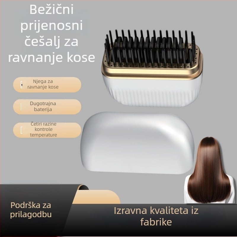 Bežični češalj za ravnanje kose i kovrčanje - dvostruki USB punjač, styling uređaj, 15W, 3.7V, 4 razine temperature, za sve tipove kose