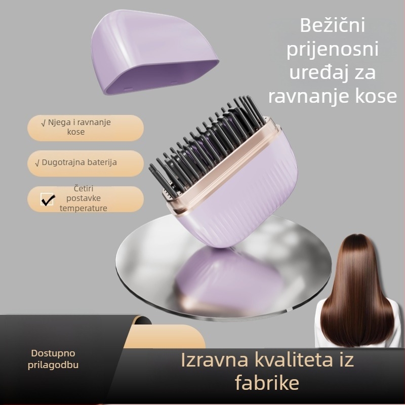 Bežični češalj za ravnanje kose i kovrčanje - dvostruki USB punjač, styling uređaj, 15W, 3.7V, 4 razine temperature, za sve tipove kose