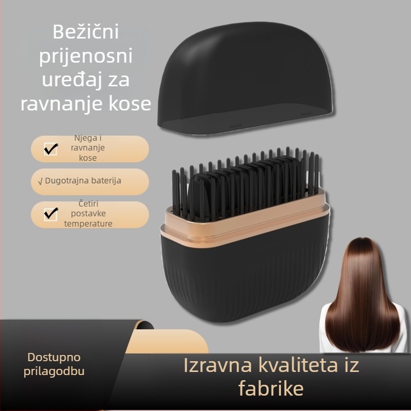 Bežični češalj za ravnanje kose i kovrčanje - dvostruki USB punjač, styling uređaj, 15W, 3.7V, 4 razine temperature, za sve tipove kose