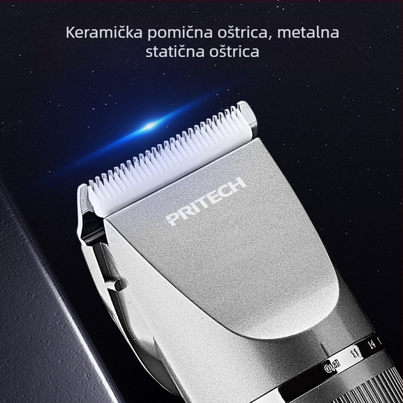 Pritech punjivi uređaj za šišanje kose s digitalnim zaslonom, ugrađena baterija 1200-2000 mAh, trajanje rada 1-3 sata, četkasti motor, oštrice od nehrđajućeg čelika