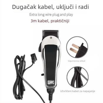 Kablenski električni šišač za kosu s četkastim motorom, nehrđajuća čelična oštrica, dvostruko napajanje, za kućnu upotrebu