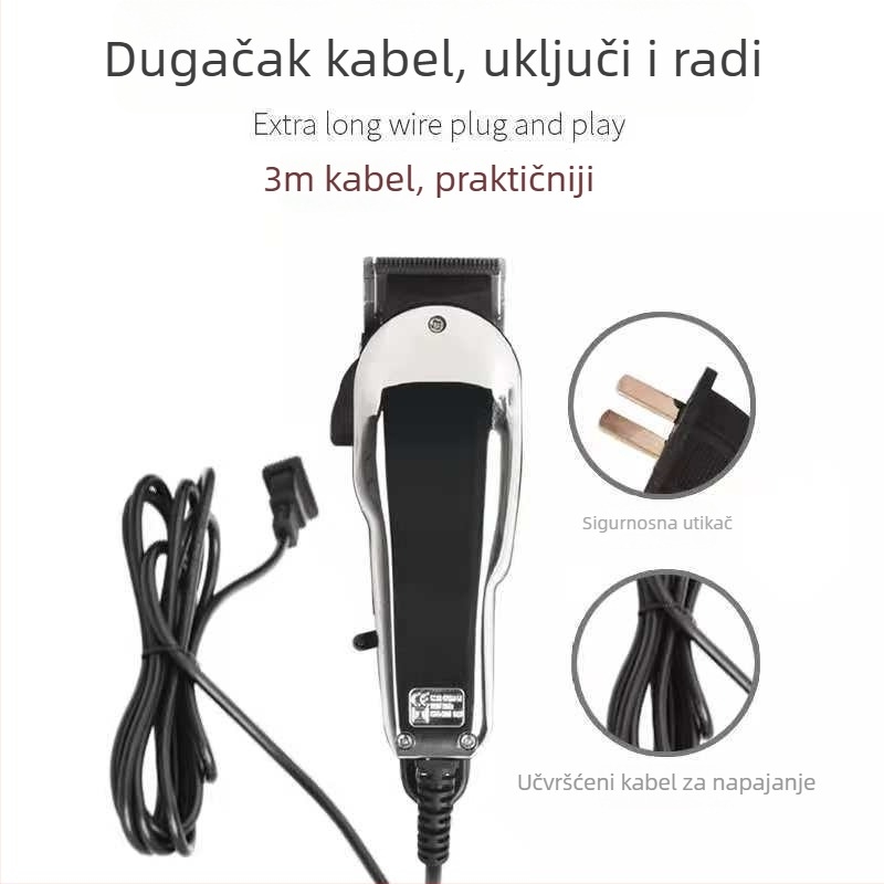 Kablenski električni šišač za kosu s četkastim motorom, nehrđajuća čelična oštrica, dvostruko napajanje, za kućnu upotrebu
