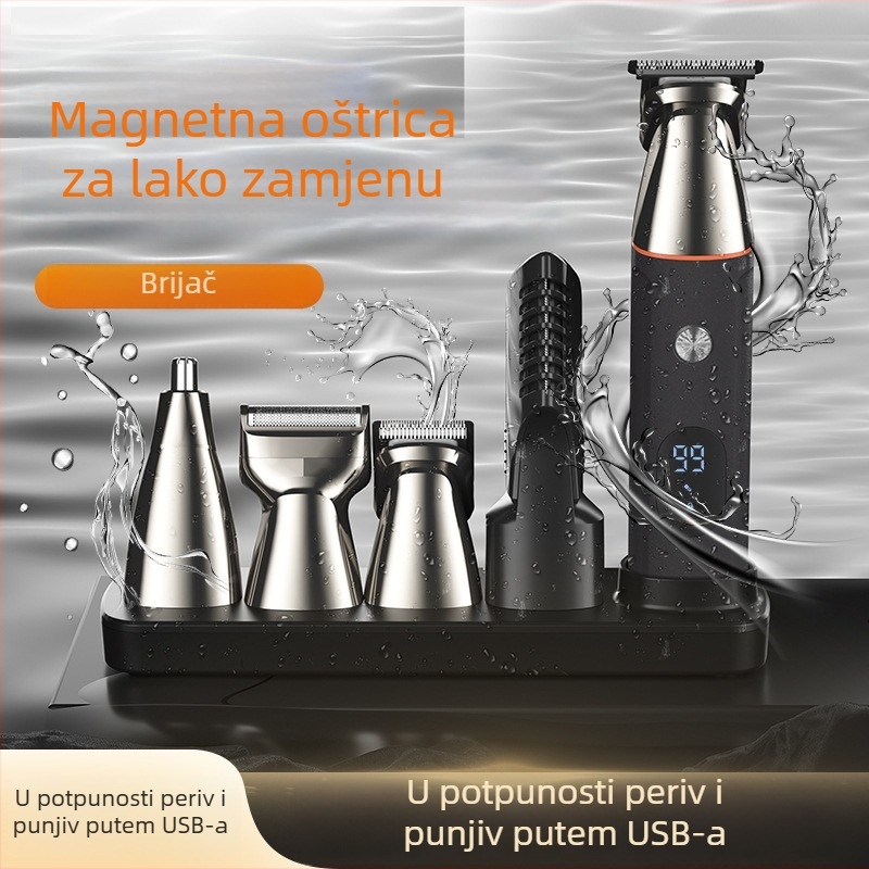 LK-881 Magnetska kosa za kosu s digitalnim zaslonom – 6-u-1, Punjiva, Vodootporna, Motor s četkicama