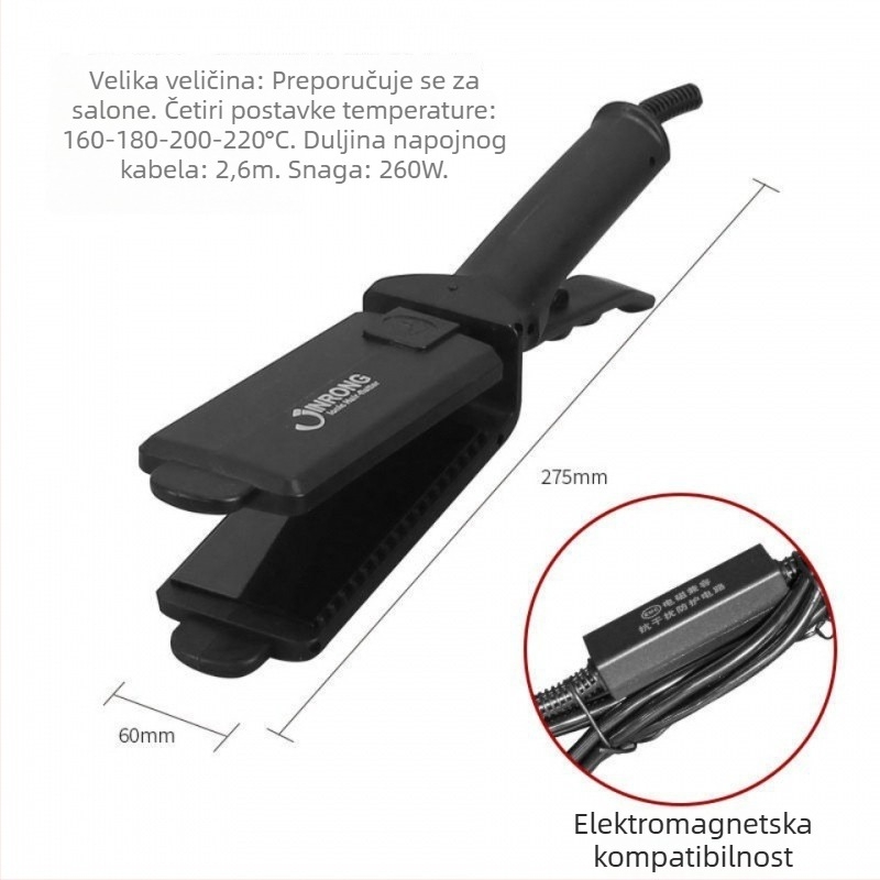 Jinrong visokoučinkovita pegla za kosu s keramičkom grijanom pločom, profesionalna za salon; promjer vodilice ispod 15 mm; visoka snaga