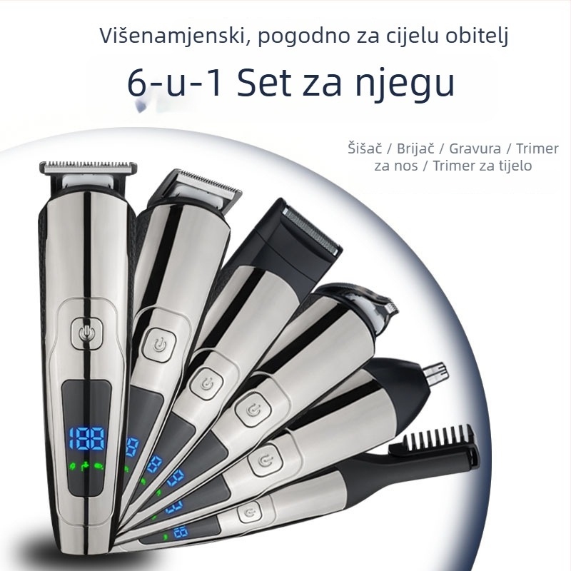 Električni šišač za kosu, punjivi, vodootporan, oštrica od nehrđajućeg čelika, ugrađena baterija 1200–2000mAh, radni vijek 1–3 sata