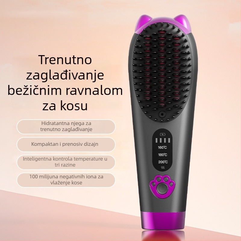 Bežični keramički češalj za ravnanje kose s negativnim ionima, 2-u-1 za kovrčanje i ravnanje