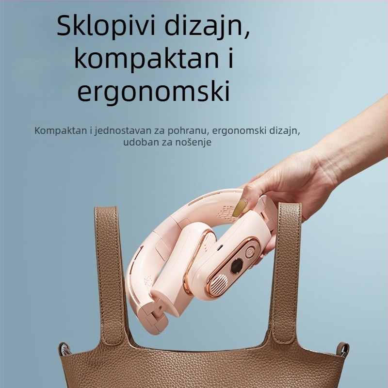 Ventilator bez lopatica za vrat s USB punjenjem, digitalnim zaslonom, tih, sklopivi mini ventilator, ugrađena baterija 2000–4000 mAh.