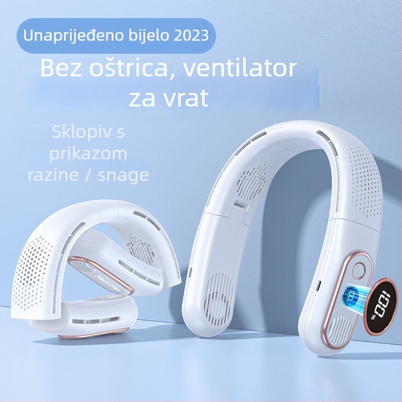 Ventilator bez lopatica za vrat s USB punjenjem, digitalnim zaslonom, tih, sklopivi mini ventilator, ugrađena baterija 2000–4000 mAh.