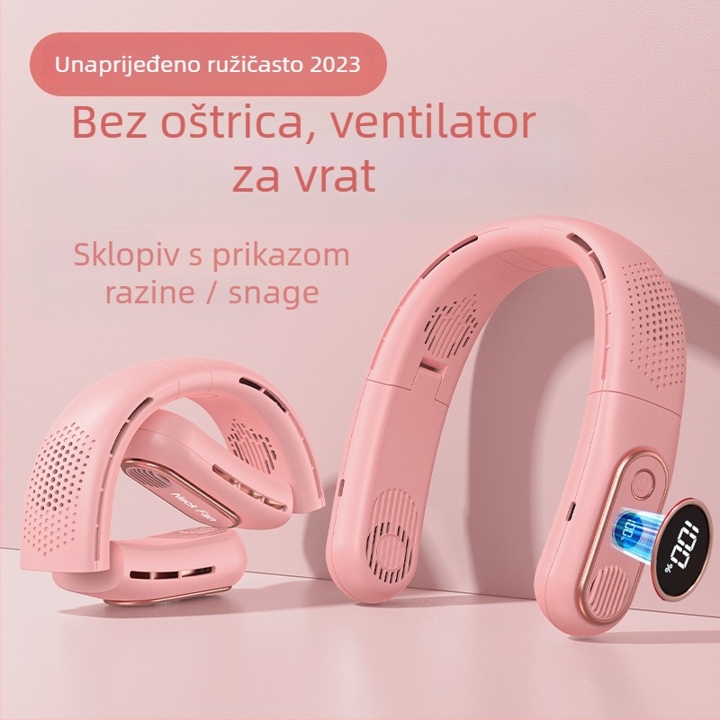 Ventilator bez lopatica za vrat s USB punjenjem, digitalnim zaslonom, tih, sklopivi mini ventilator, ugrađena baterija 2000–4000 mAh.
