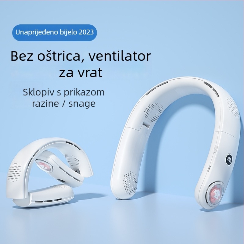 Ventilator bez lopatica za vrat s USB punjenjem, digitalnim zaslonom, tih, sklopivi mini ventilator, ugrađena baterija 2000–4000 mAh.