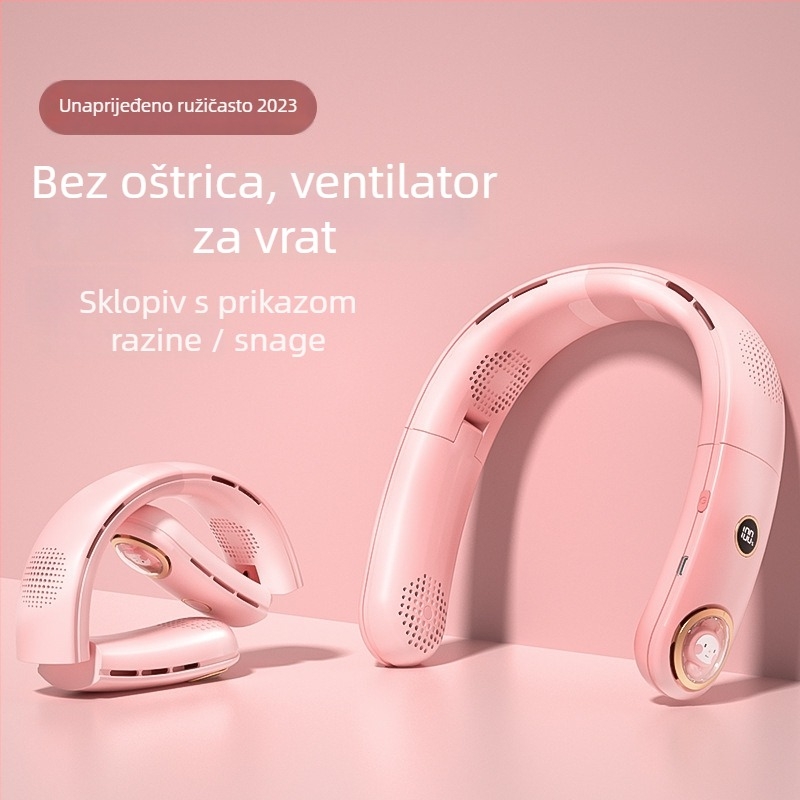 Ventilator bez lopatica za vrat s USB punjenjem, digitalnim zaslonom, tih, sklopivi mini ventilator, ugrađena baterija 2000–4000 mAh.