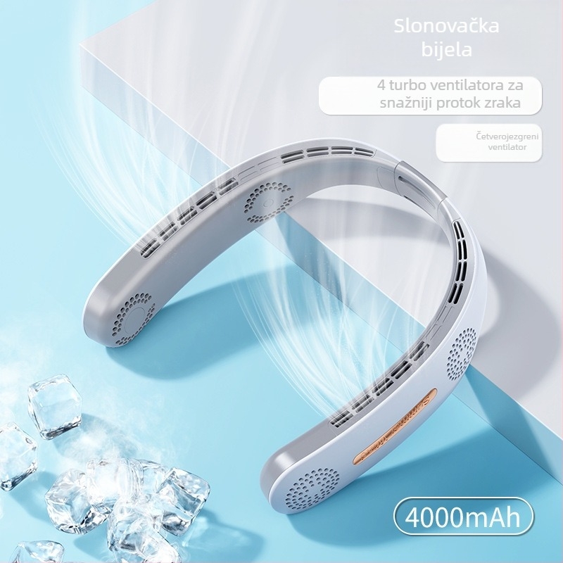 Ventilator bez lopatica za vrat s USB punjenjem, digitalnim zaslonom, tih, sklopivi mini ventilator, ugrađena baterija 2000–4000 mAh.