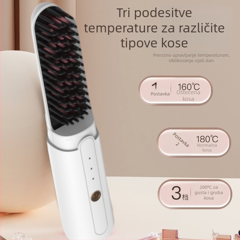 Bežični češalj za ravnanje kose s negativnim ionima, prijenosni alat za kućnu upotrebu, dvostruka namjena: ravnanje i uvijanje, grijani element od bakreno-manganijske legure, 7.5 W, 3.7 V, MeIJS