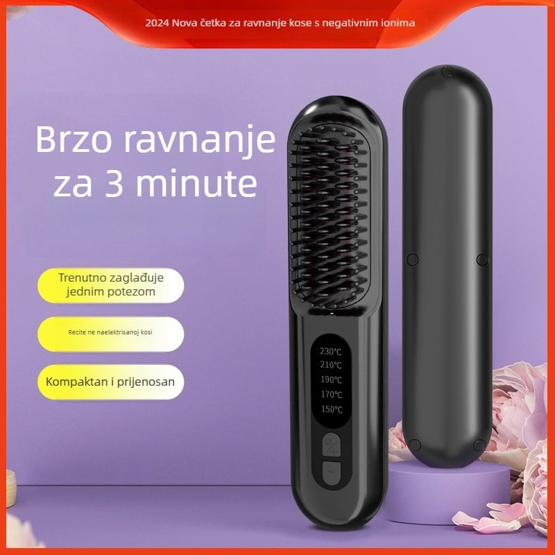 Bežični češalj za ravnanje kose sa negativnim ionima, USB punjenje, prenosan za studentske domove