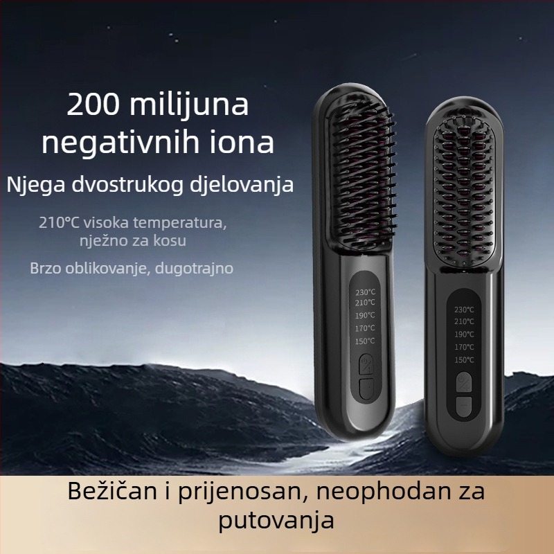 Bežični češalj za ravnanje kose sa negativnim ionima, USB punjenje, prenosan za studentske domove