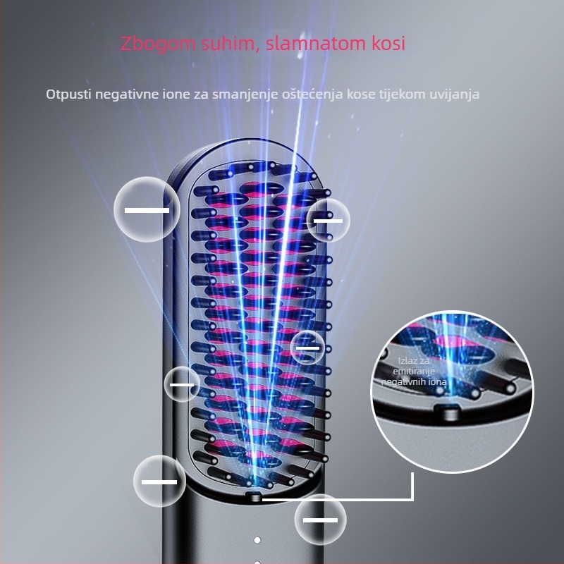 Bežični češalj za izravnavanje kose s negativnim ionima, keramički grijač, 30 W, 220 V, 3-stupanjska kontrola temperature, dvostruka namjena – ravnanje i uvijanje