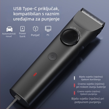 Električni šišač za kosu s keramičkom oštricom, četkasti motor, ugrađena punjiva baterija 1000-1200 mAh, odvojiva i periva oštrica