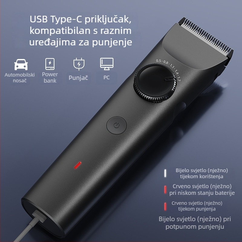 Električni šišač za kosu s keramičkom oštricom, četkasti motor, ugrađena punjiva baterija 1000-1200 mAh, odvojiva i periva oštrica