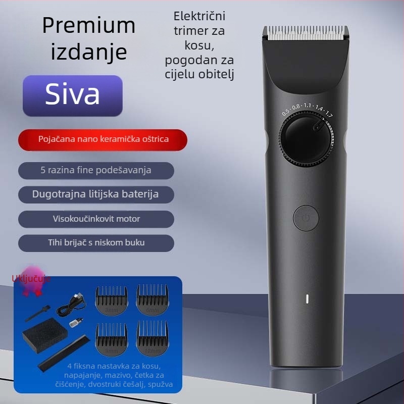 Električni šišač za kosu s keramičkom oštricom, četkasti motor, ugrađena punjiva baterija 1000-1200 mAh, odvojiva i periva oštrica