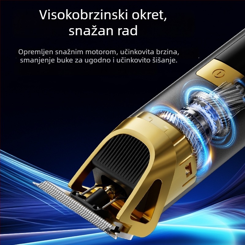 Električni šišač za kosu za kućnu upotrebu – USB punjenje, LED zaslon, ugrađena baterija 1200-2000 mAh, noževi od nehrđajućeg čelika, četkasti motor, vodootporan