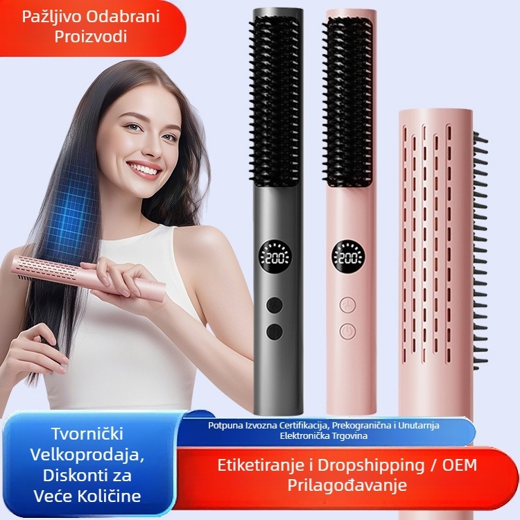 Dvostruka četka za curling i ravnanje kose s negativnim ionima — keramički grijač, promjer 21-30 mm, 10 razina temperature, 110-220V, 38W