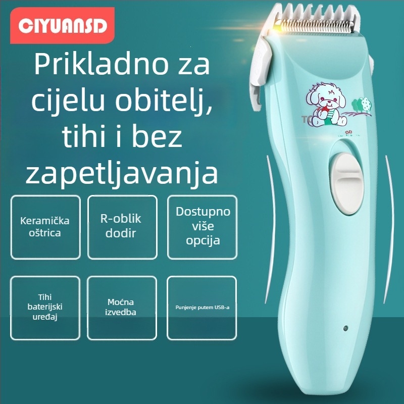 Dječji uređaj za šišanje kose - punjivi, keramička oštrica, periva oštrica, motor bez četkica, niski šum 46-70 dB, za djecu