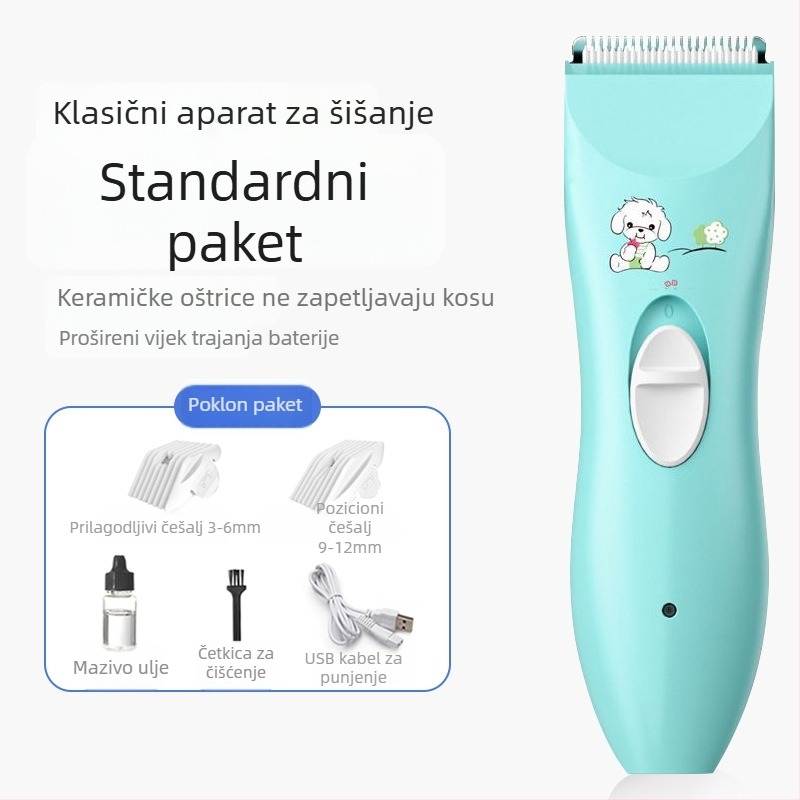 Dječji uređaj za šišanje kose - punjivi, keramička oštrica, periva oštrica, motor bez četkica, niski šum 46-70 dB, za djecu
