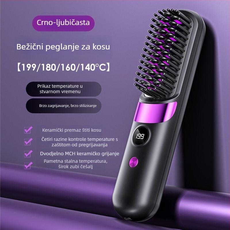 Bežični češalj za kosu – 3-u-1: sušenje, uvijanje i ravnanje; keramno-turmalinska grijačica; promjer vodiča 31 mm; baterija 3600 mAh; 10 razina temperature