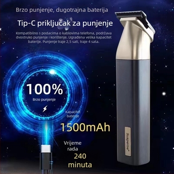 Električni klipper za kosu s keramičkom glavom noža, ugrađena baterija 1200–2000mAh, radno vrijeme 1–3 h
