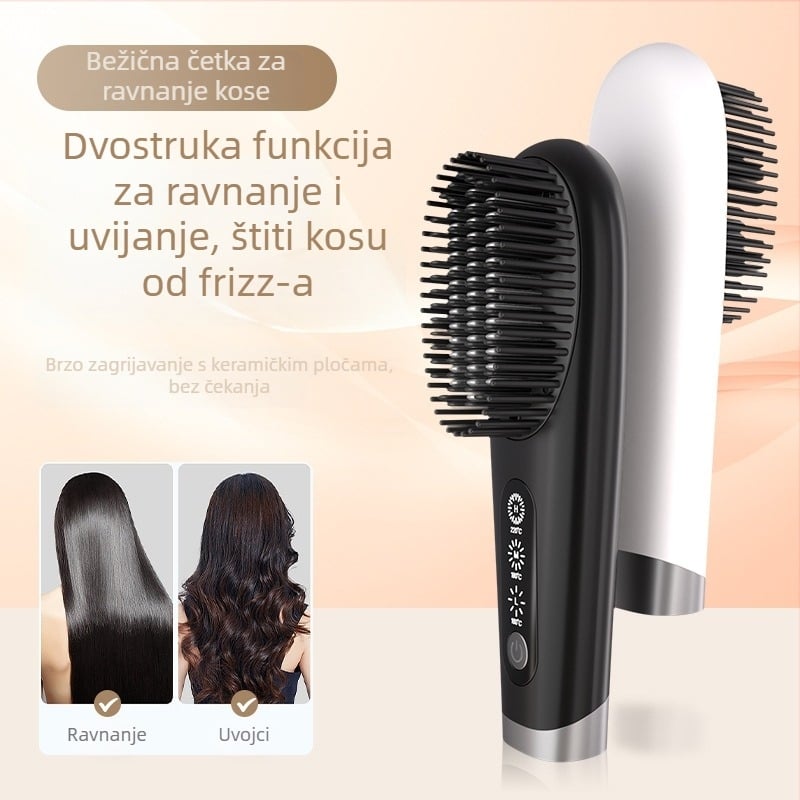 Dvostruka četka za kosu za kovrčanje i ravnanje, bežični Li-ion baterija, keramički premaz grijača, 40W, certifikati KC/CE/UL/FCC/ROHS