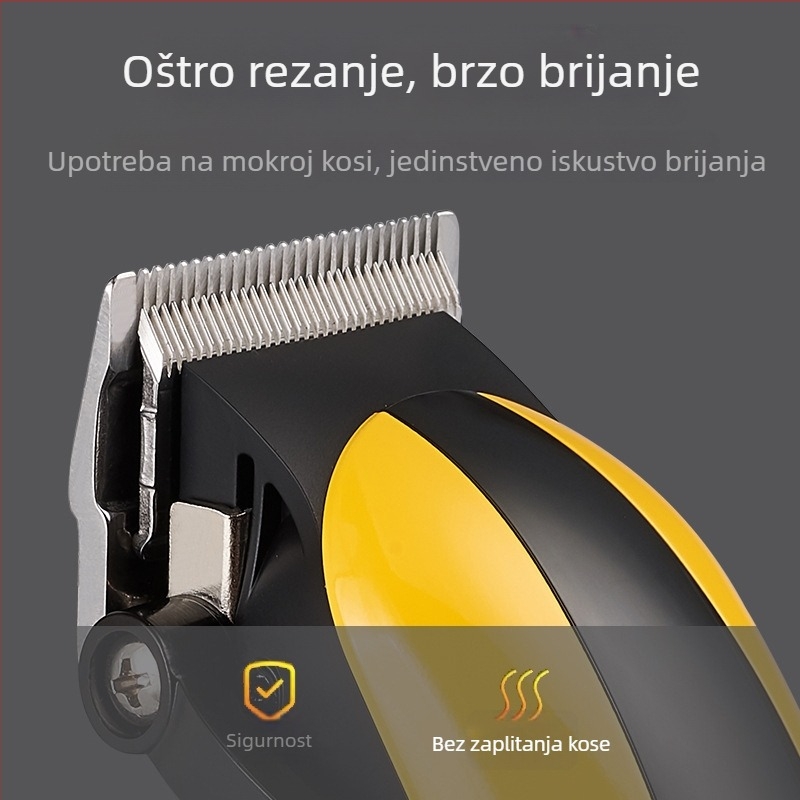 Električni uređaj za šišanje kose s funkcijom graviranja, digitalni zaslon, punjiva baterija, oštrice od nehrđajućeg čelika, motor s četkicama, vodootporan