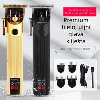 Električni kliper za kosu s bezčetkasti motorom, glavom za rezanje od nehrđajućeg čelika, ugrađena baterija, autonomija 1–3 sata