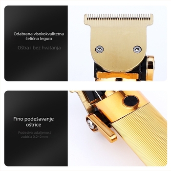 Električni kliper za kosu s bezčetkasti motorom, glavom za rezanje od nehrđajućeg čelika, ugrađena baterija, autonomija 1–3 sata